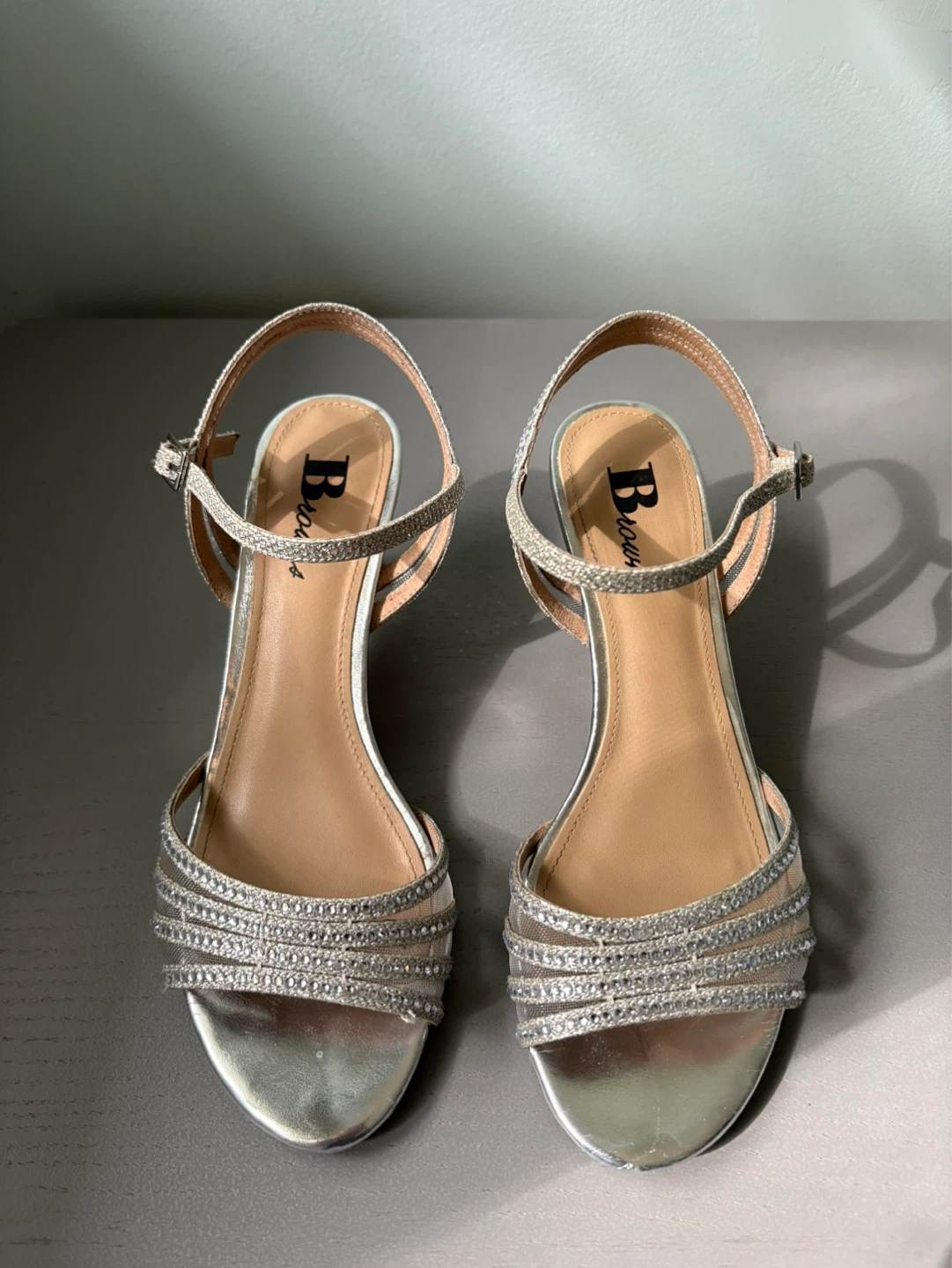 Browns Silver Sparkle Kitten Heels