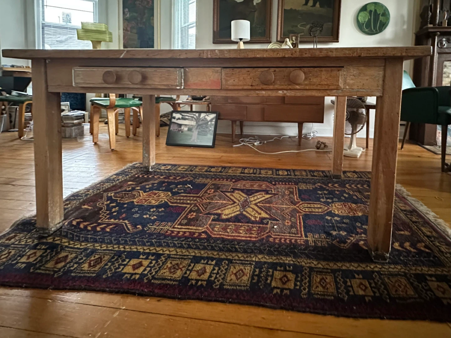 Vintage, Solid Oak Workbench / Table with Drawers - photo 3