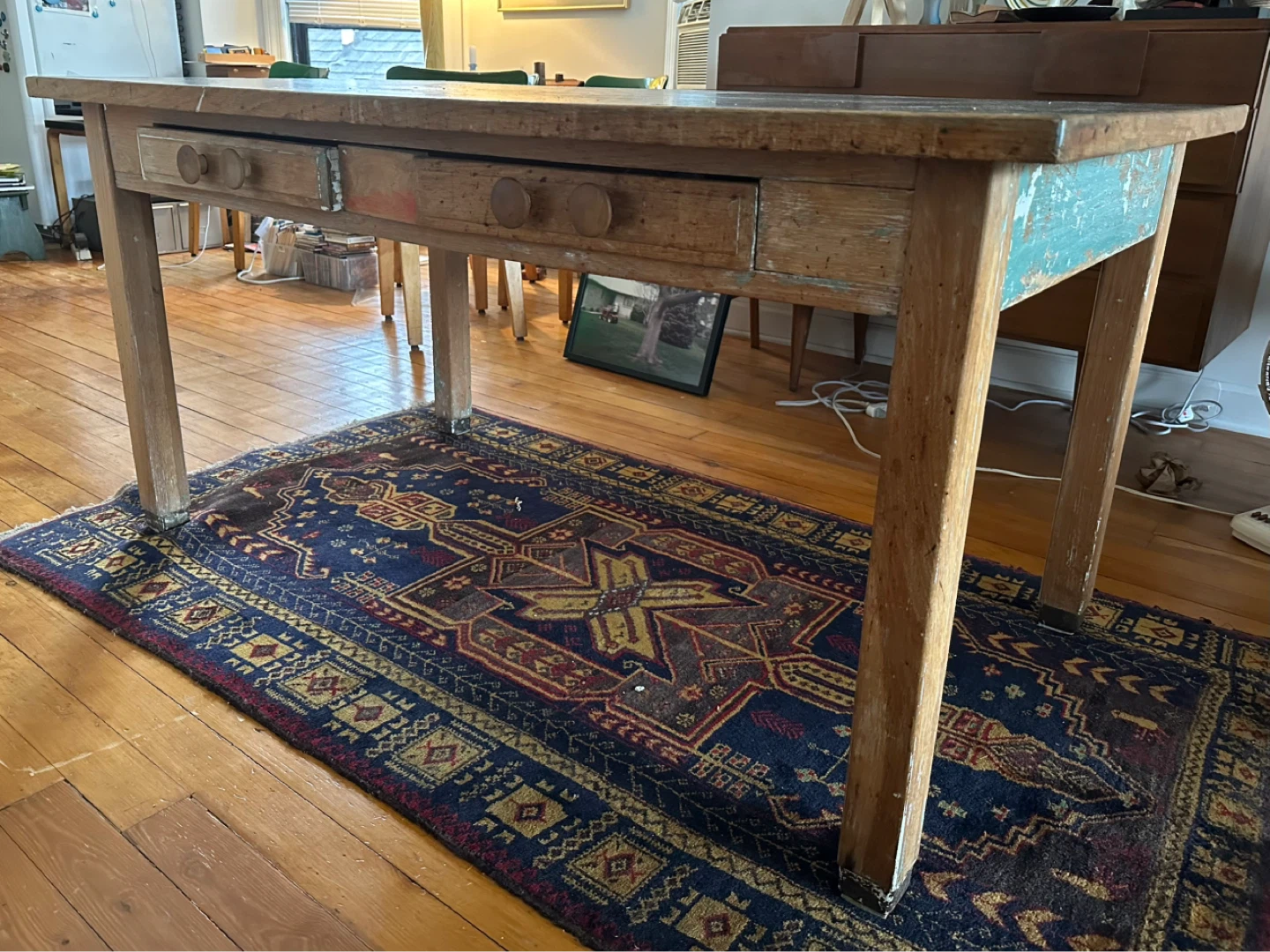 Vintage, Solid Oak Workbench / Table with Drawers - photo 2