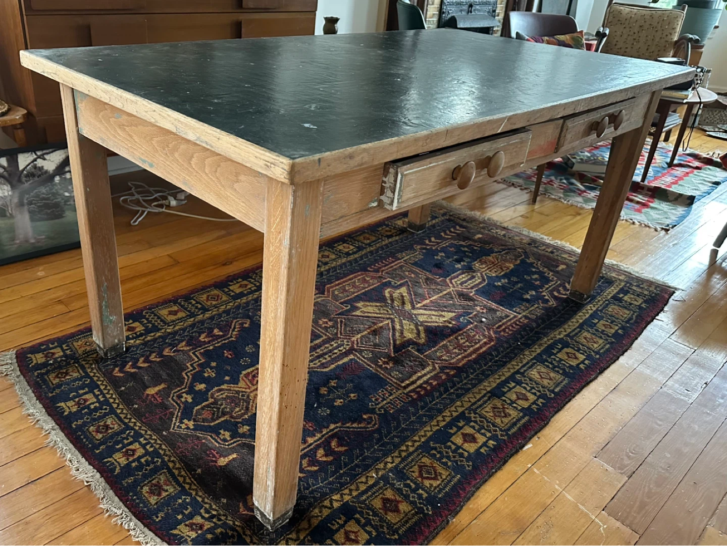 Vintage, Solid Oak Workbench / Table with Drawers