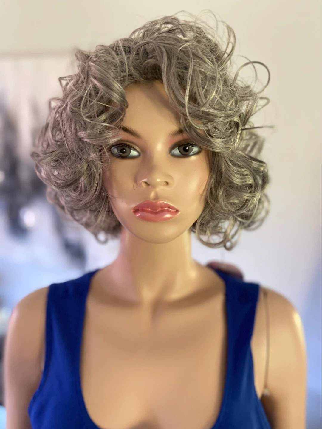 NWT: Short Voluminous Curly Silver Grey Synthetic Wig