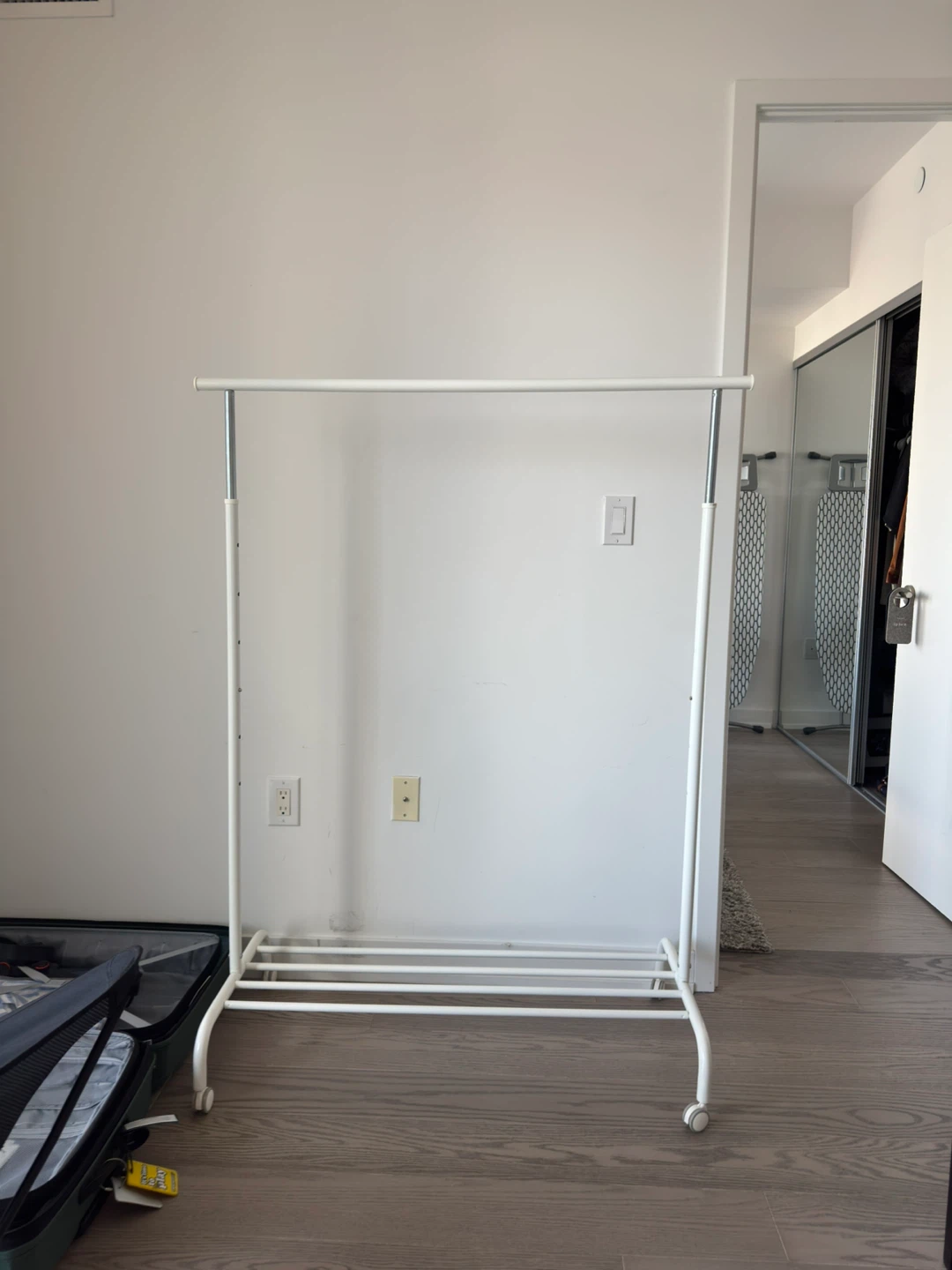 White Rolling Clothes Rack with Shelf