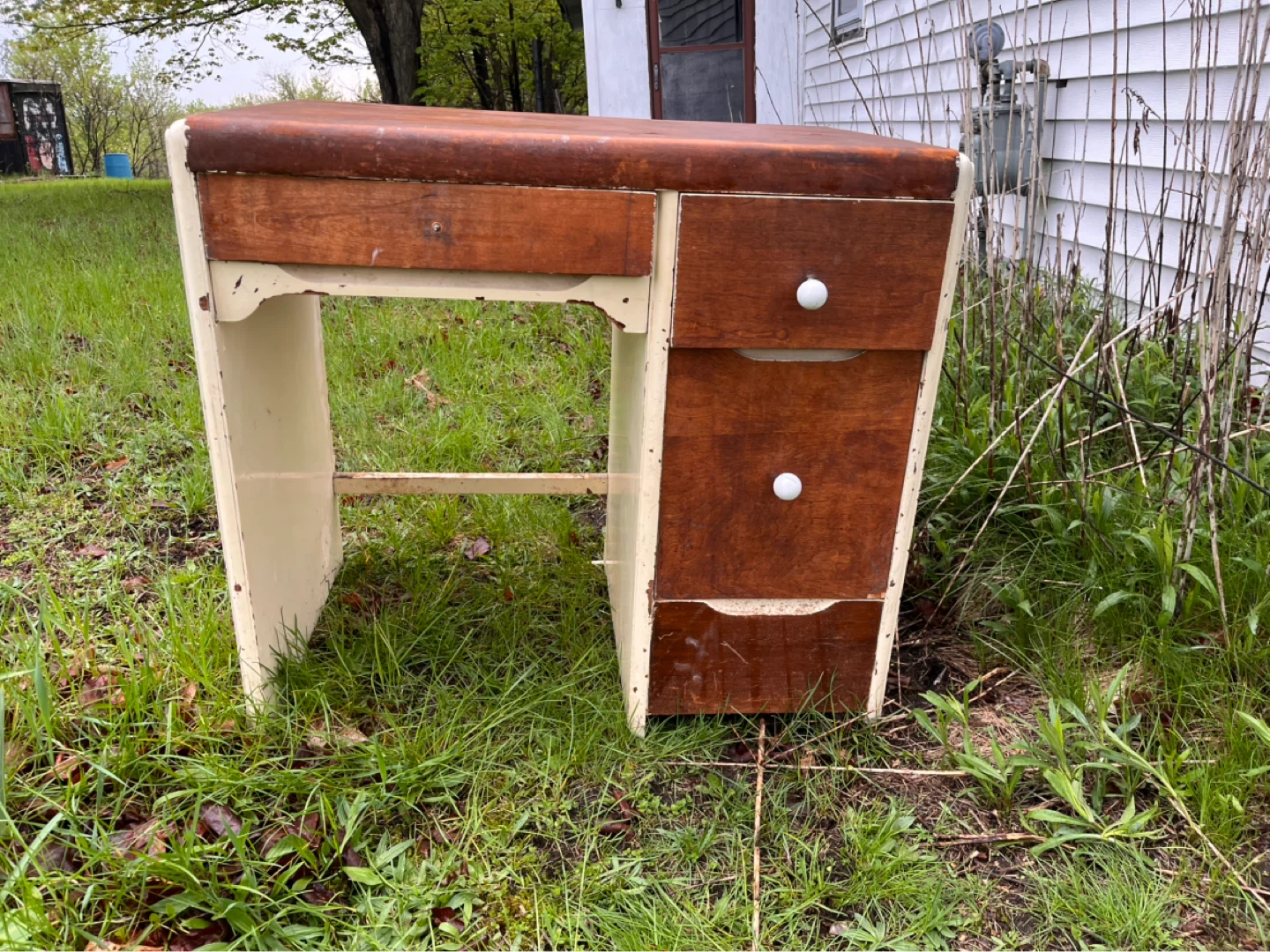 Vintage Wood Desk with Drawers