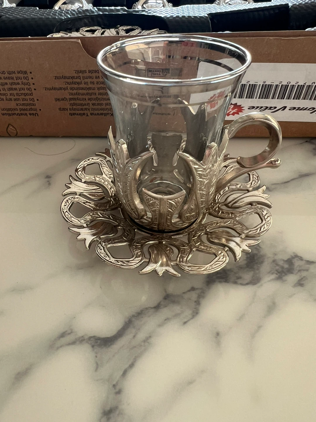 Set of 6 Turkish tea Glasses with Metal Holders and Saucers - photo 2