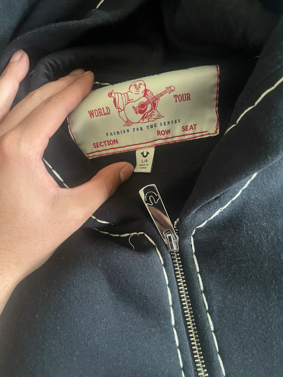 True Religion Black Zip-Up Hoodie - L - photo 3