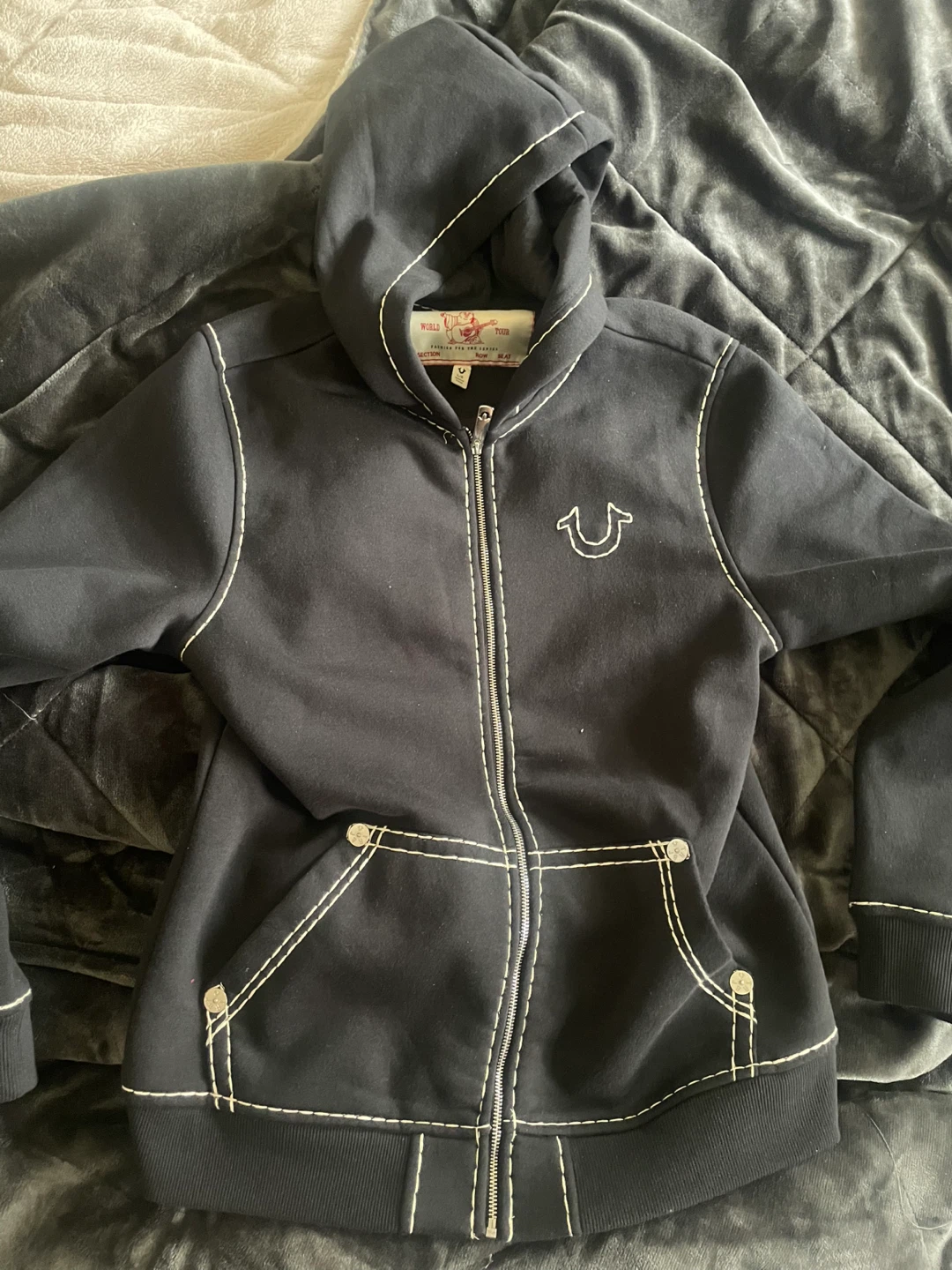 True Religion Black Zip-Up Hoodie - L - photo 2