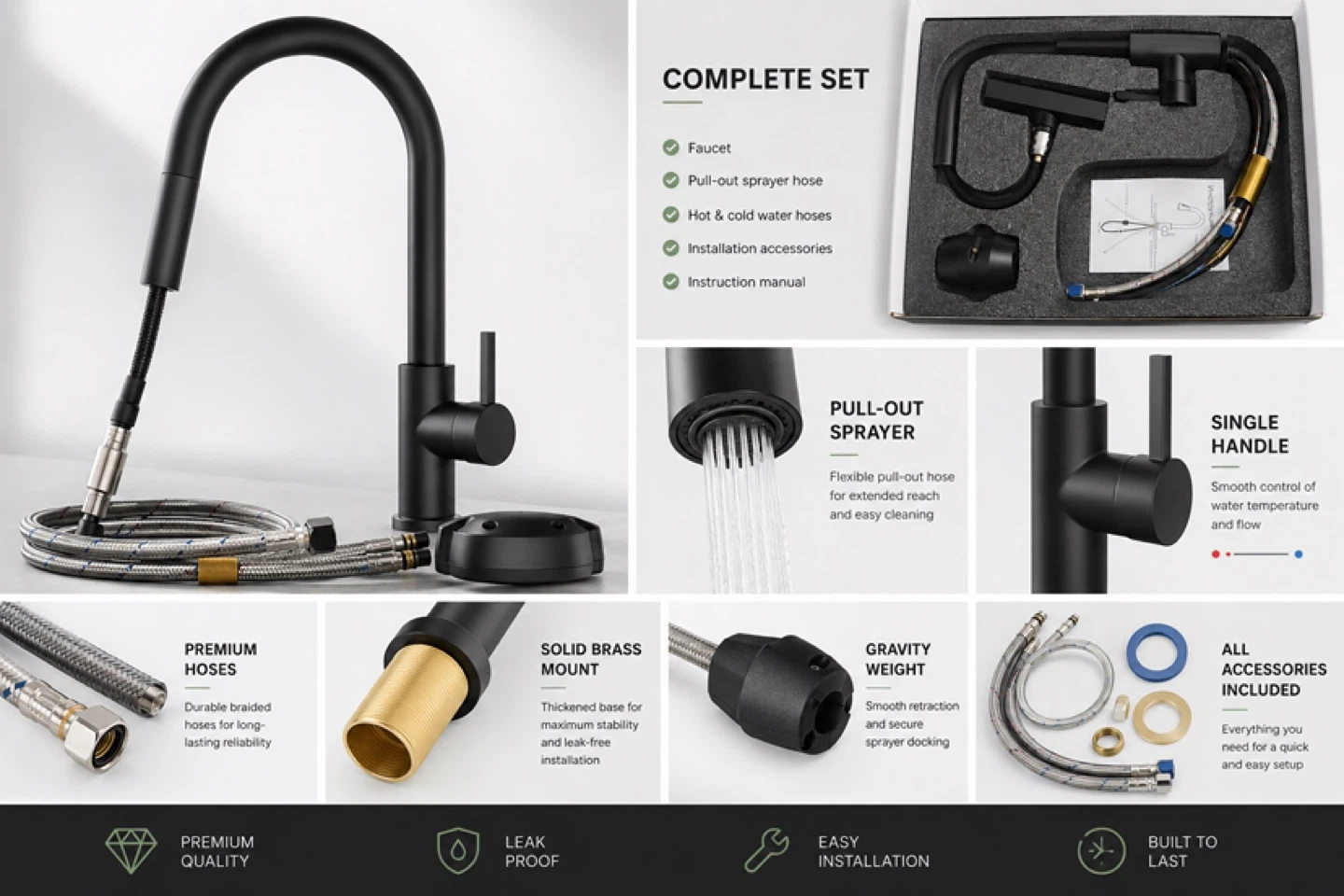 Black Pull-Out Kitchen Faucet with Single Handle