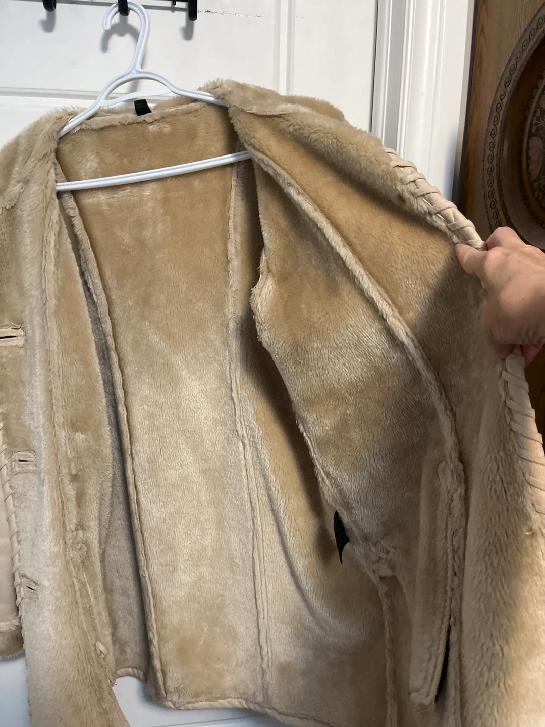 Tan Faux Suede Hooded Coat with Faux Fur Lining - photo 3