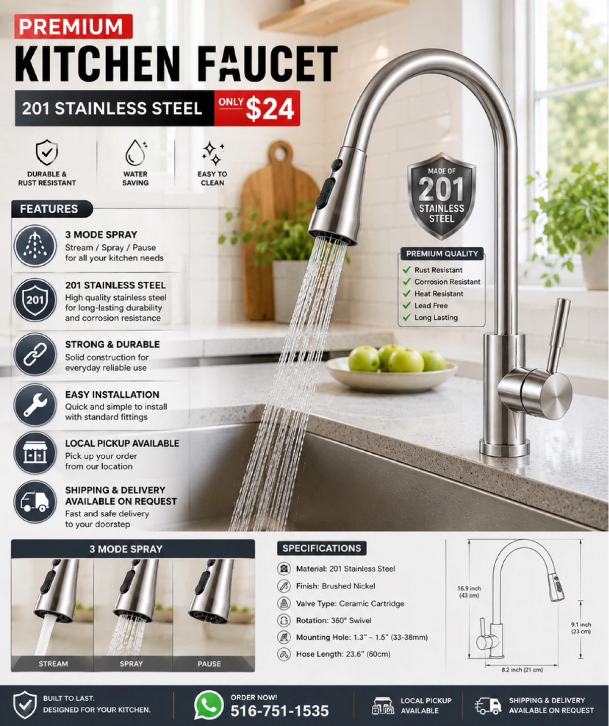 Premium Kitchen Faucet - 201 Stainless Steel - photo 2