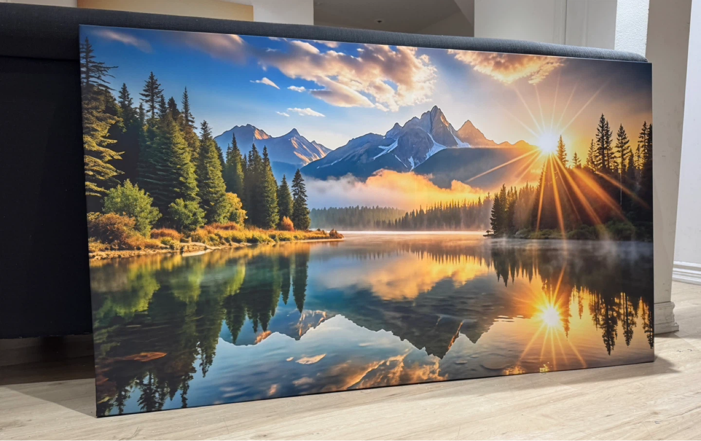 Mountain Lake Sunrise Canvas Wall Art60x32 inches