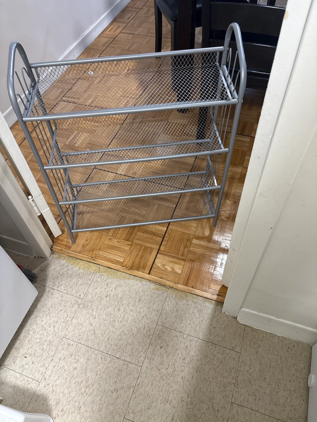 Silver 4-Tier Metal Mesh Shoe Rack