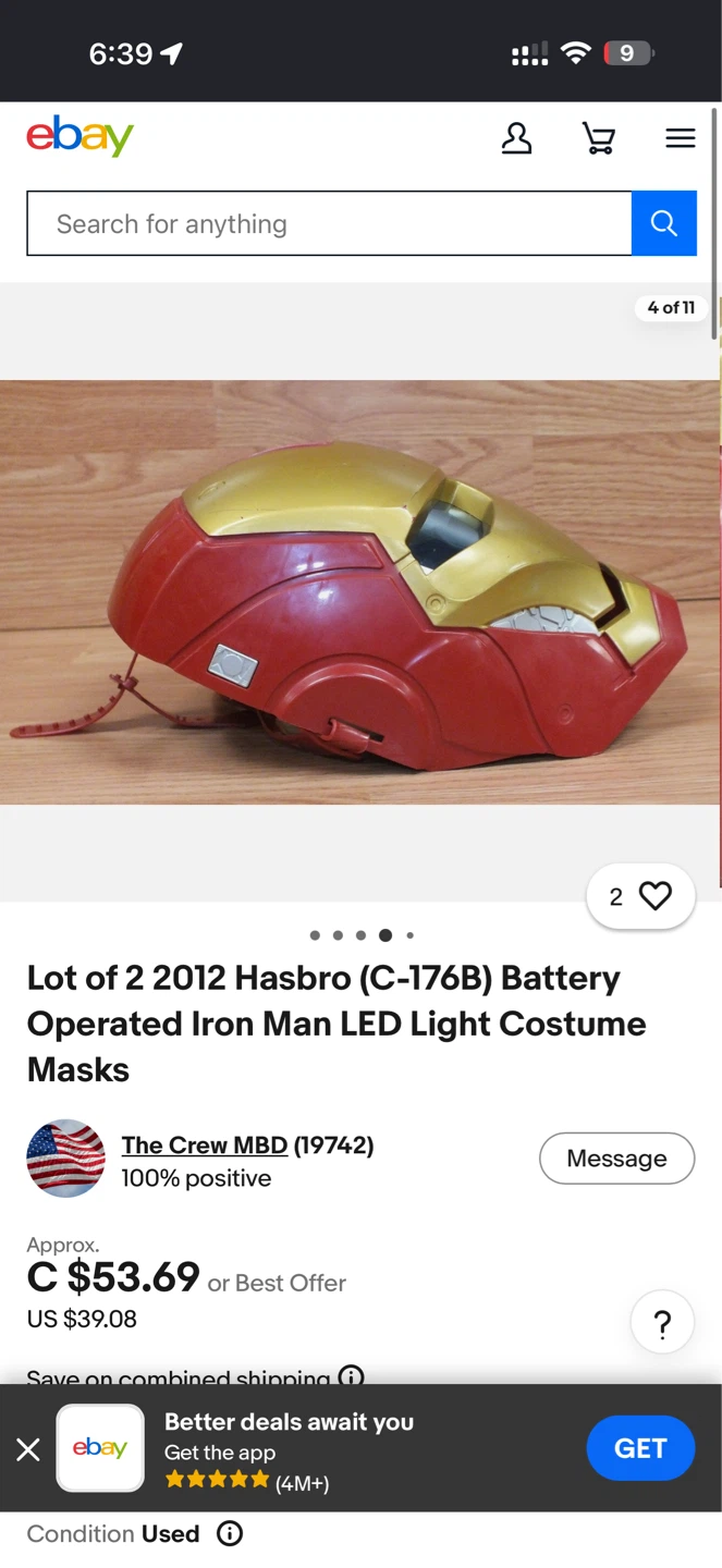 Lot of 2 Hasbro Iron Man LED Light Up Costume Masks (2012) - photo 2