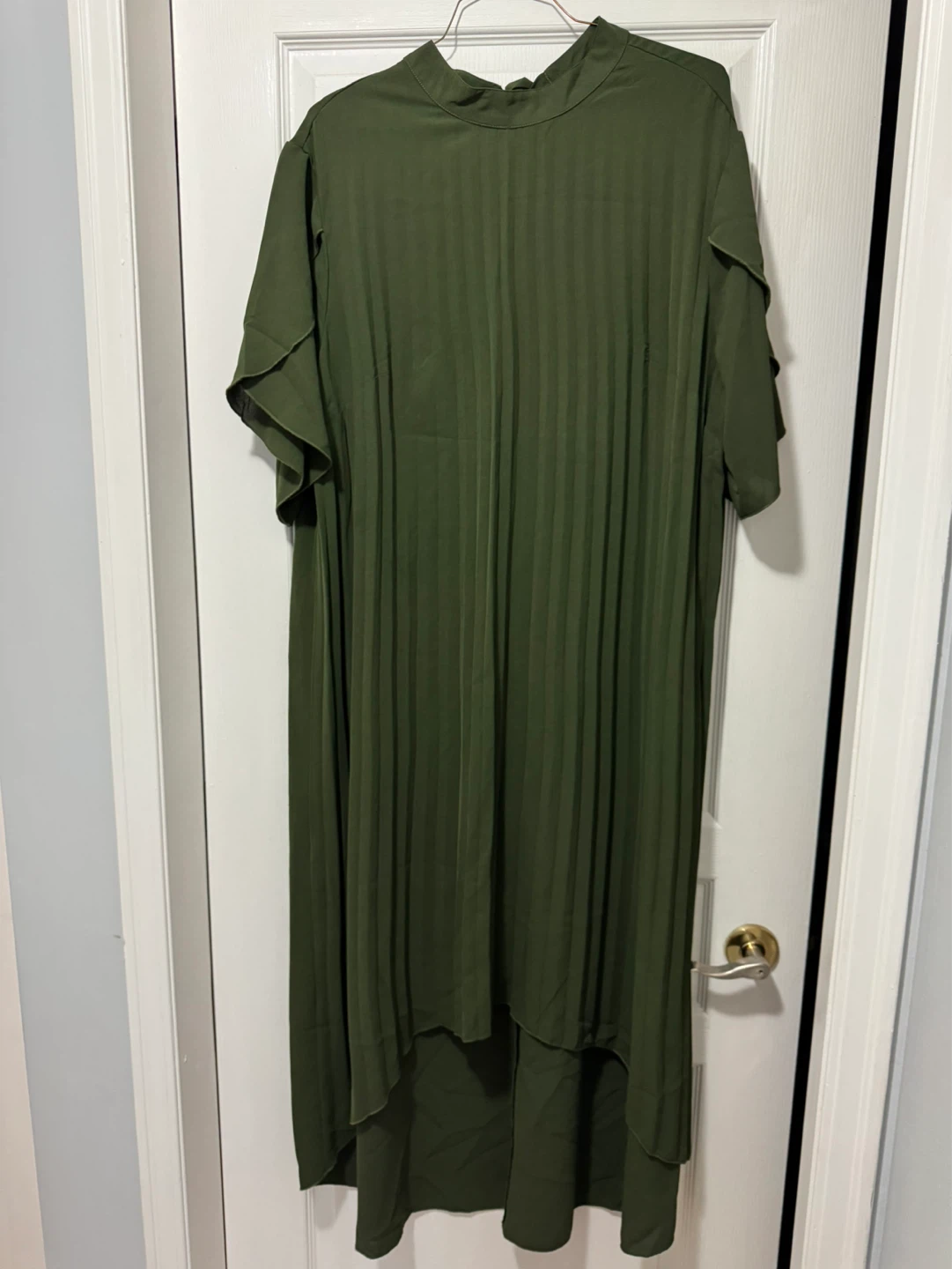 Olive Green Pleated Midi Dress with Tie Back size 3xl