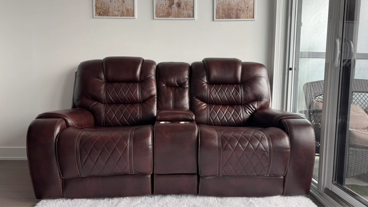 Brown Leather Loveseat Recliner with Cup Holders and LED Lights