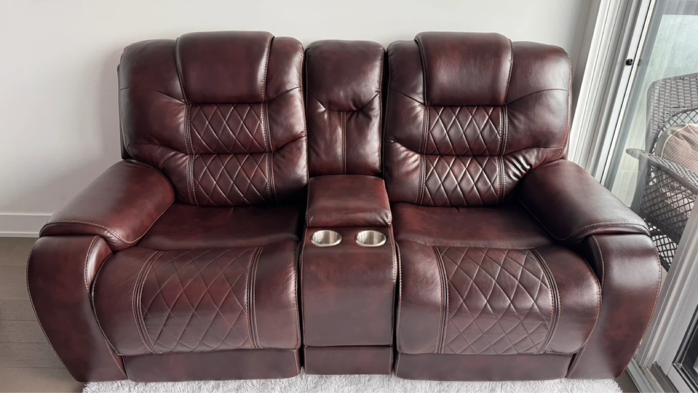 Brown Leather Loveseat Recliner with Cup Holders and LED Lights - photo 2