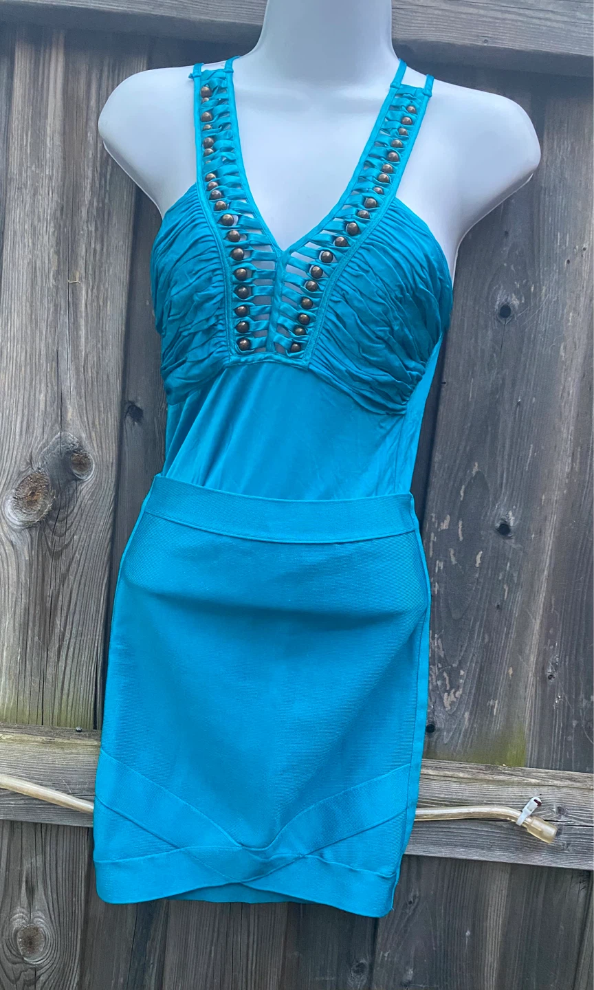 Marciano Turquoise Halter Tank Top & Pencil Skirt Set