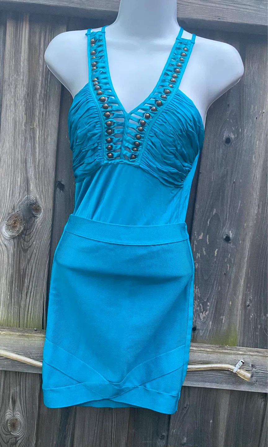 Marciano Turquoise Halter Tank Top & Pencil Skirt Set