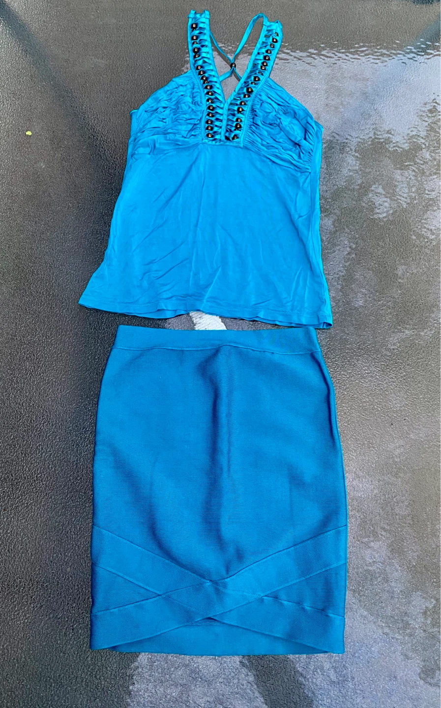 Marciano Turquoise Halter Tank Top & Pencil Skirt Set - photo 2