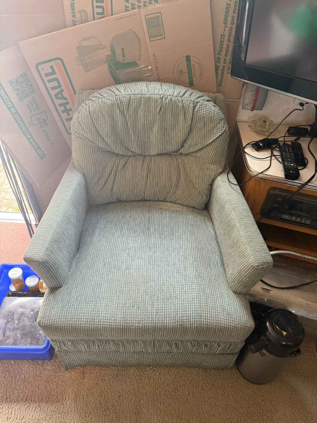 Light Blue Striped Armchair