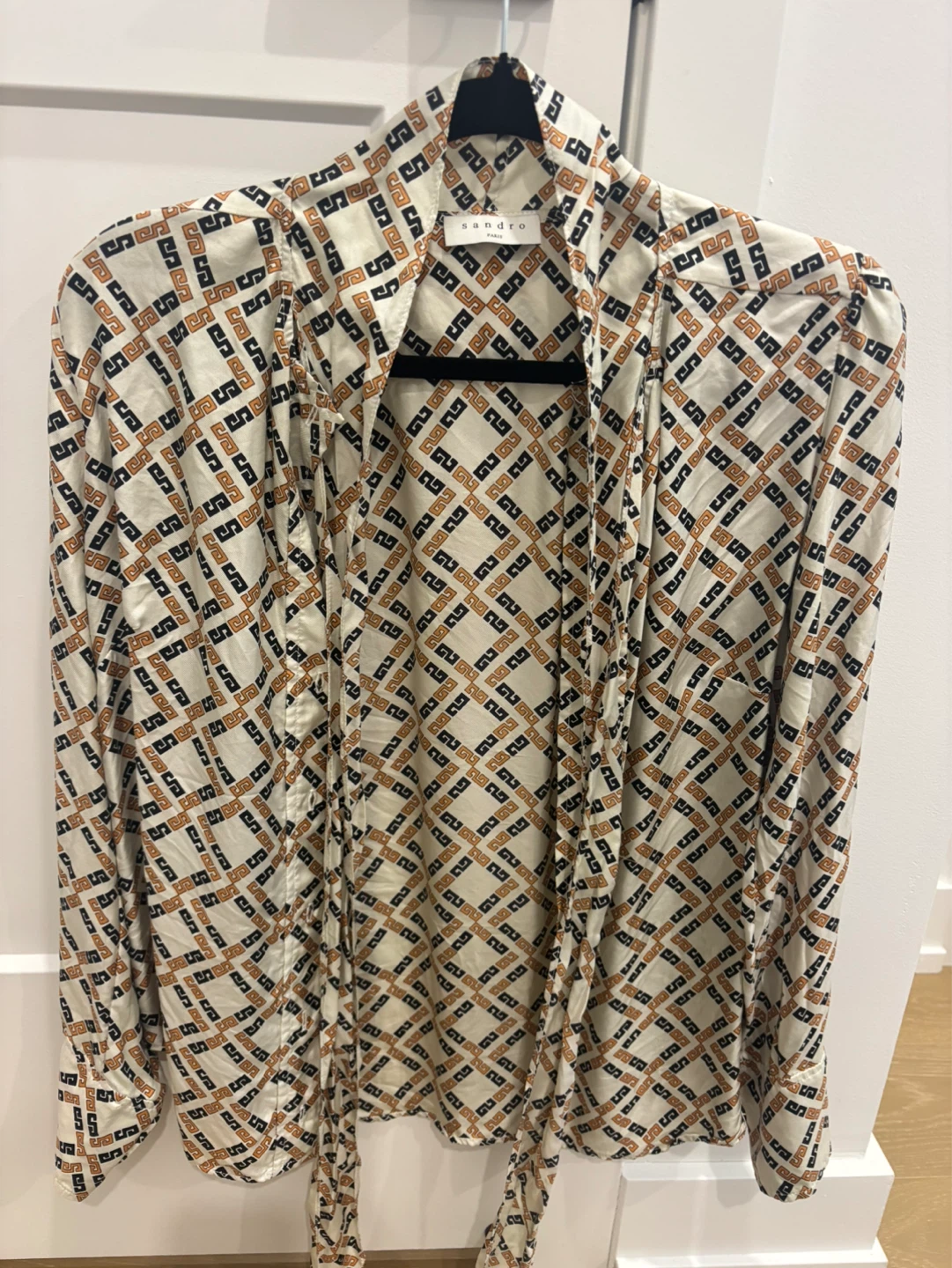 Sandro Paris Geometric Print Button-Up Blouse with Tie Neck - photo 2