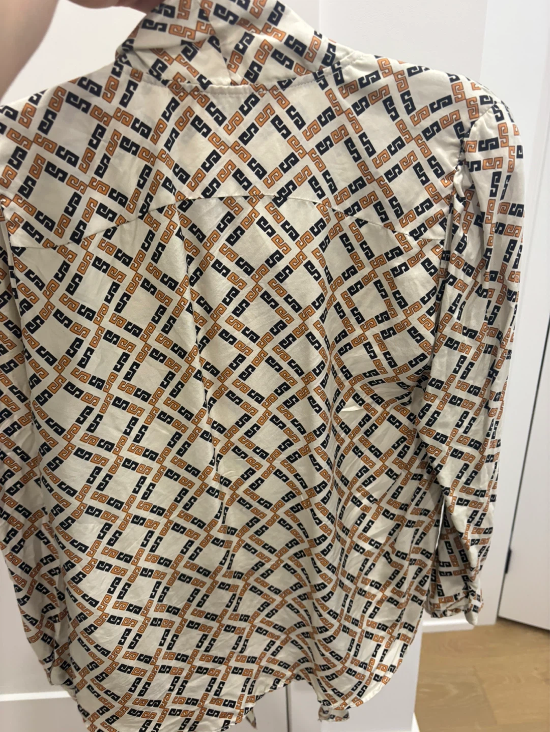 Sandro Paris Geometric Print Button-Up Blouse with Tie Neck - photo 3