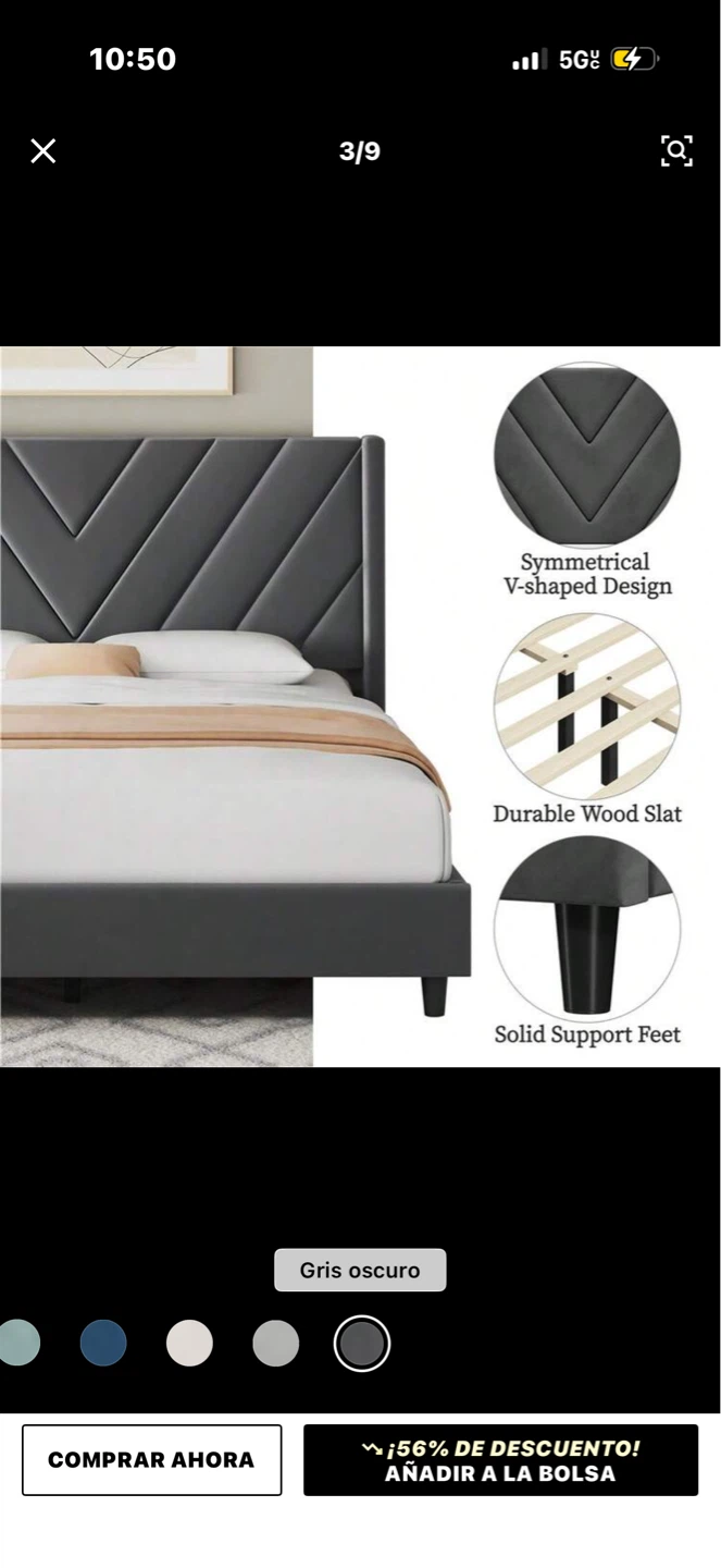 Full Size Velvet Upholstered Bed Frame with Headboard - photo 3