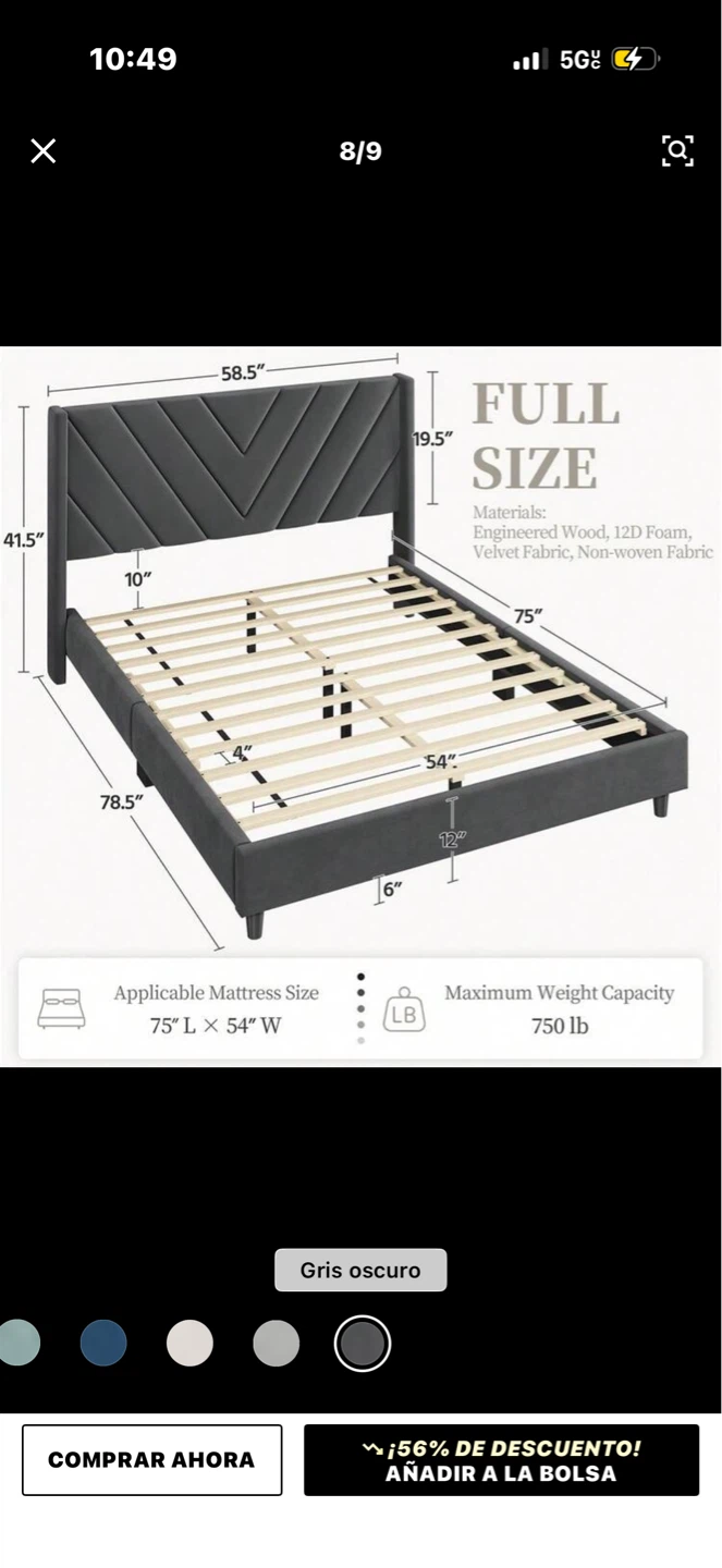 Full Size Velvet Upholstered Bed Frame with Headboard - photo 2