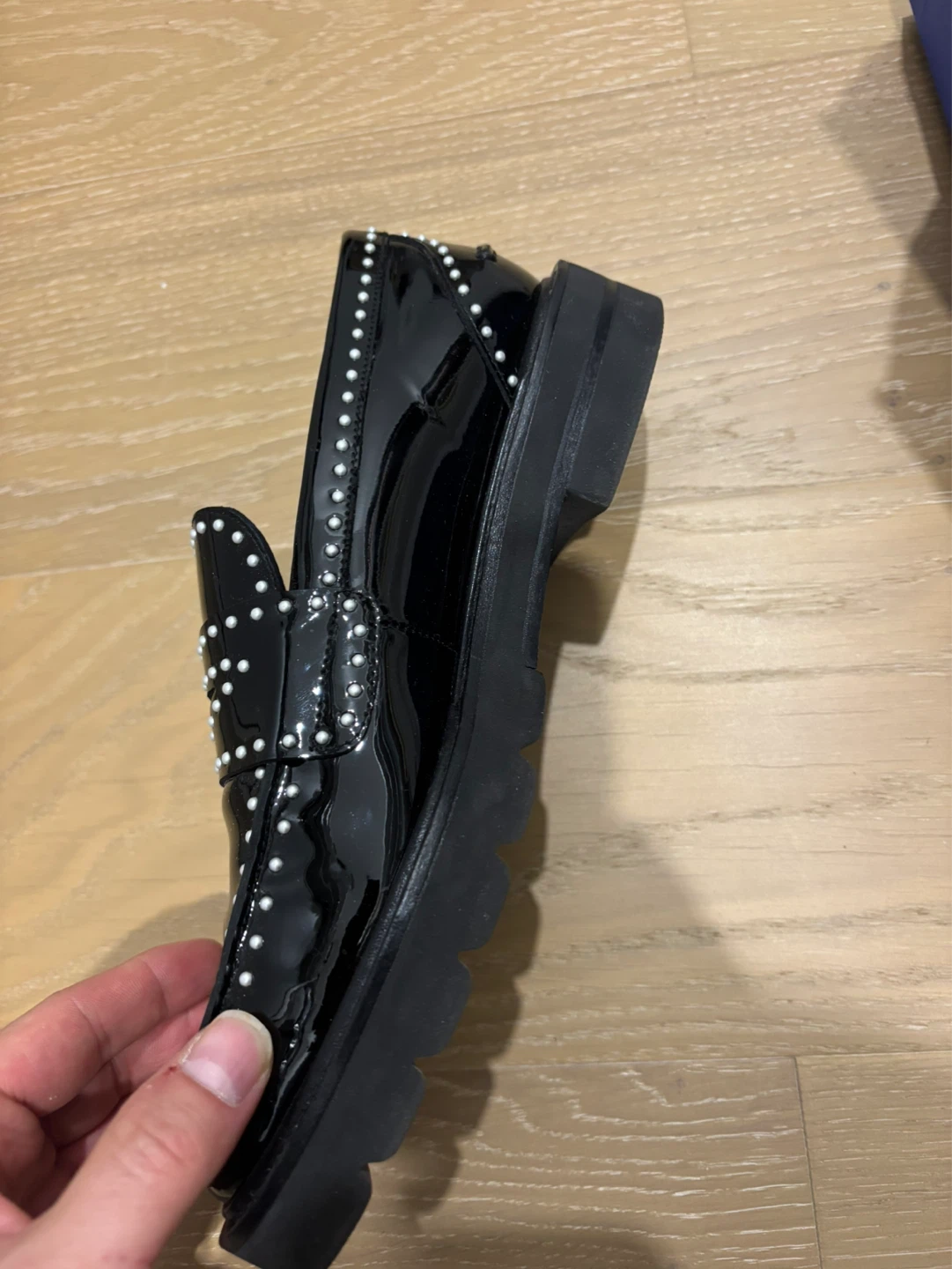 Stuart Weitzman Black Patent Leather Studded Loafers - photo 5
