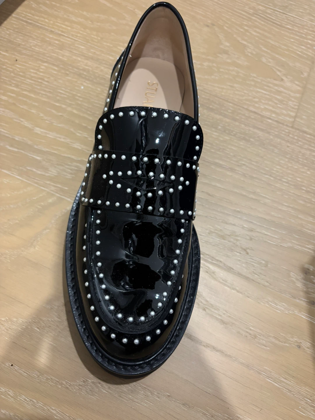 Stuart Weitzman Black Patent Leather Studded Loafers - photo 4