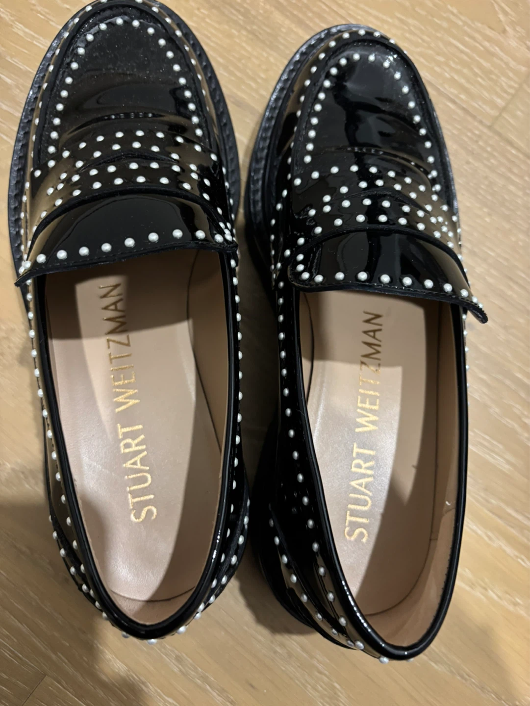 Stuart Weitzman Black Patent Leather Studded Loafers - photo 2