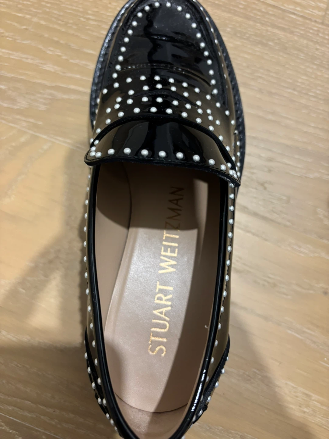 Stuart Weitzman Black Patent Leather Studded Loafers - photo 3