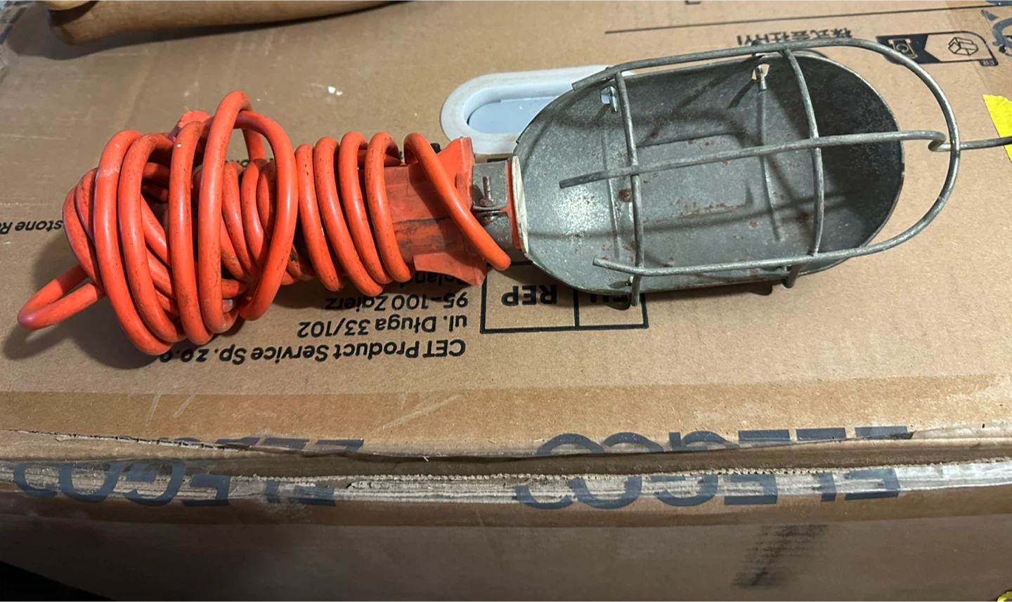 Vintage Cage Work Light with Orange Cord