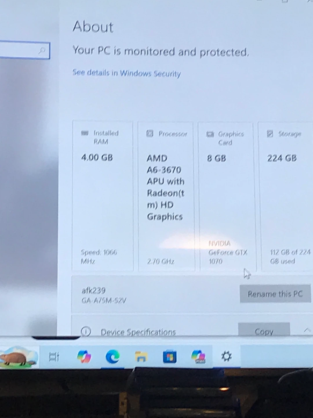 Custom  PC - AMD A6-4GB RAM, 224GB SSD, NVIDIA GTX 1070 - photo 2