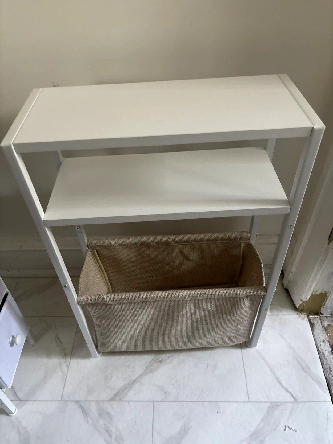 White 3-Tier Shelf with Woven Basket - photo 2