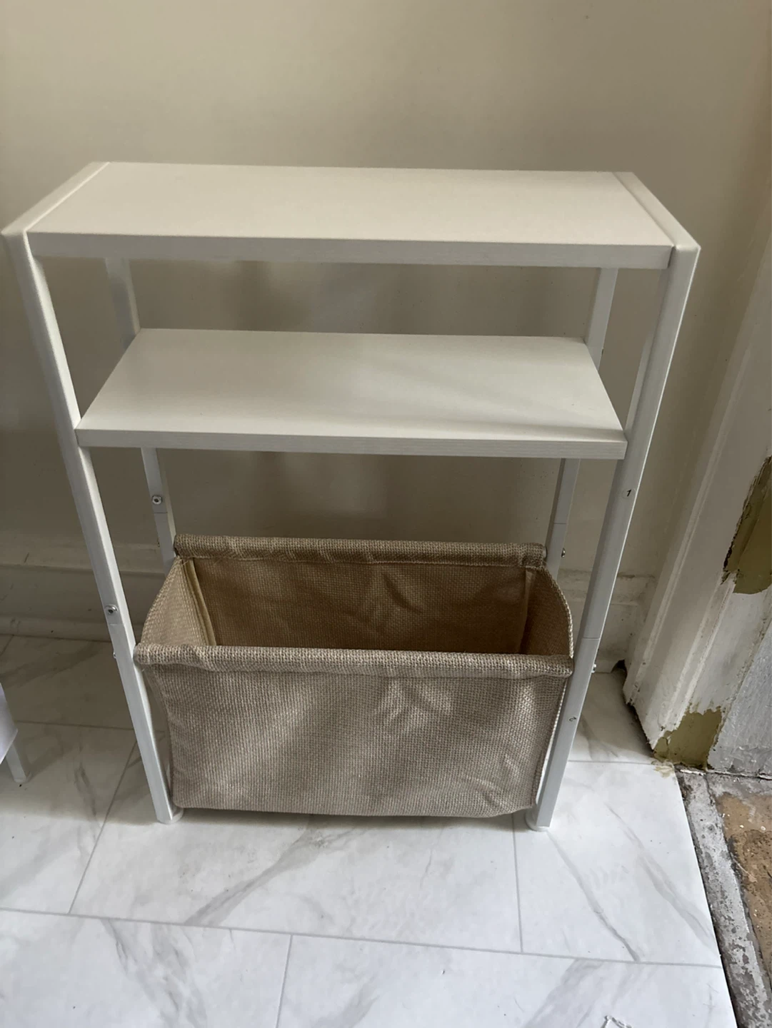 White 3-Tier Shelf with Woven Basket