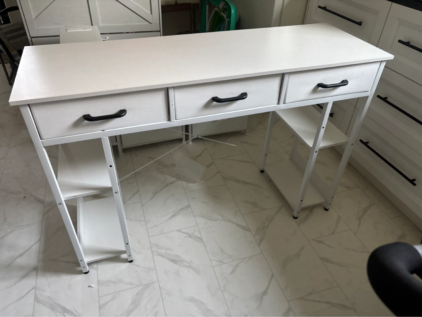 White Desk with 3 Drawers and Shelving - photo 2