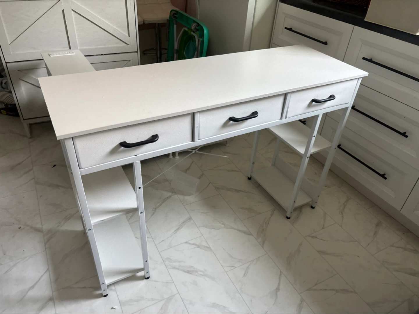 White Desk with 3 Drawers and Shelving - photo 3