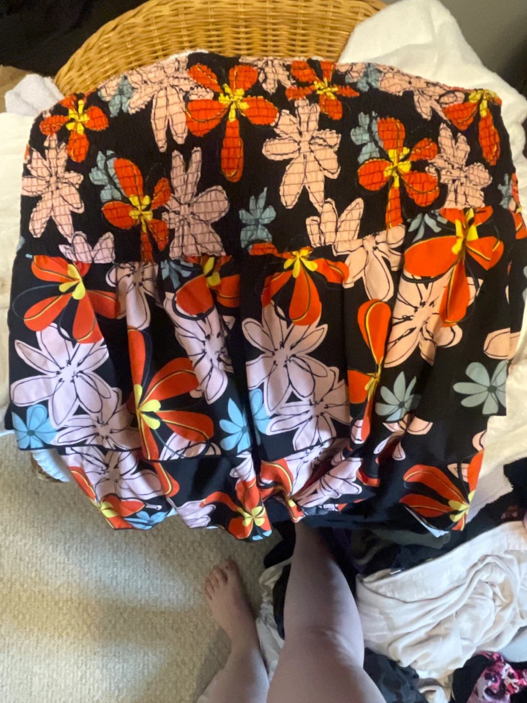 Black Floral Smocked Top