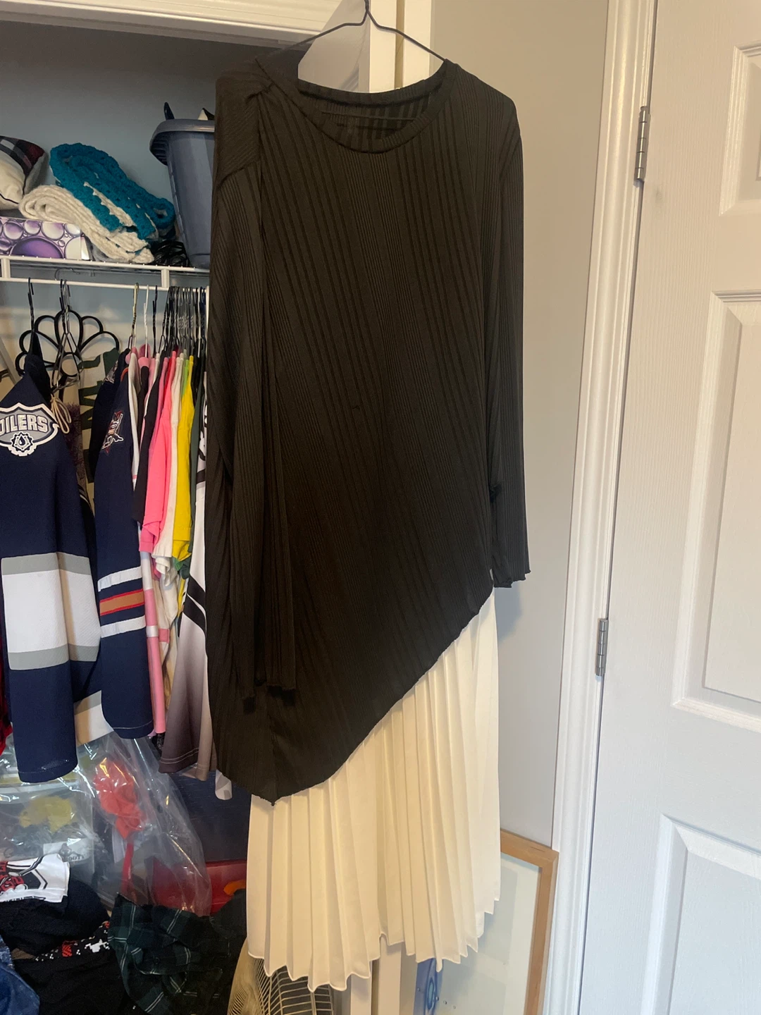 Black and White Asymmetrical Pleated Dress