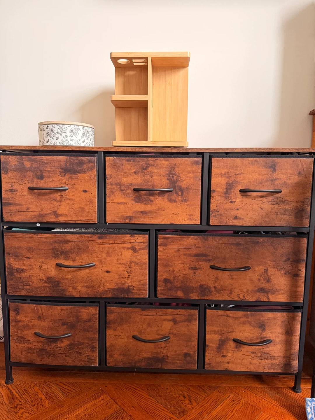 Fabric Drawer Dresser with Wood Top