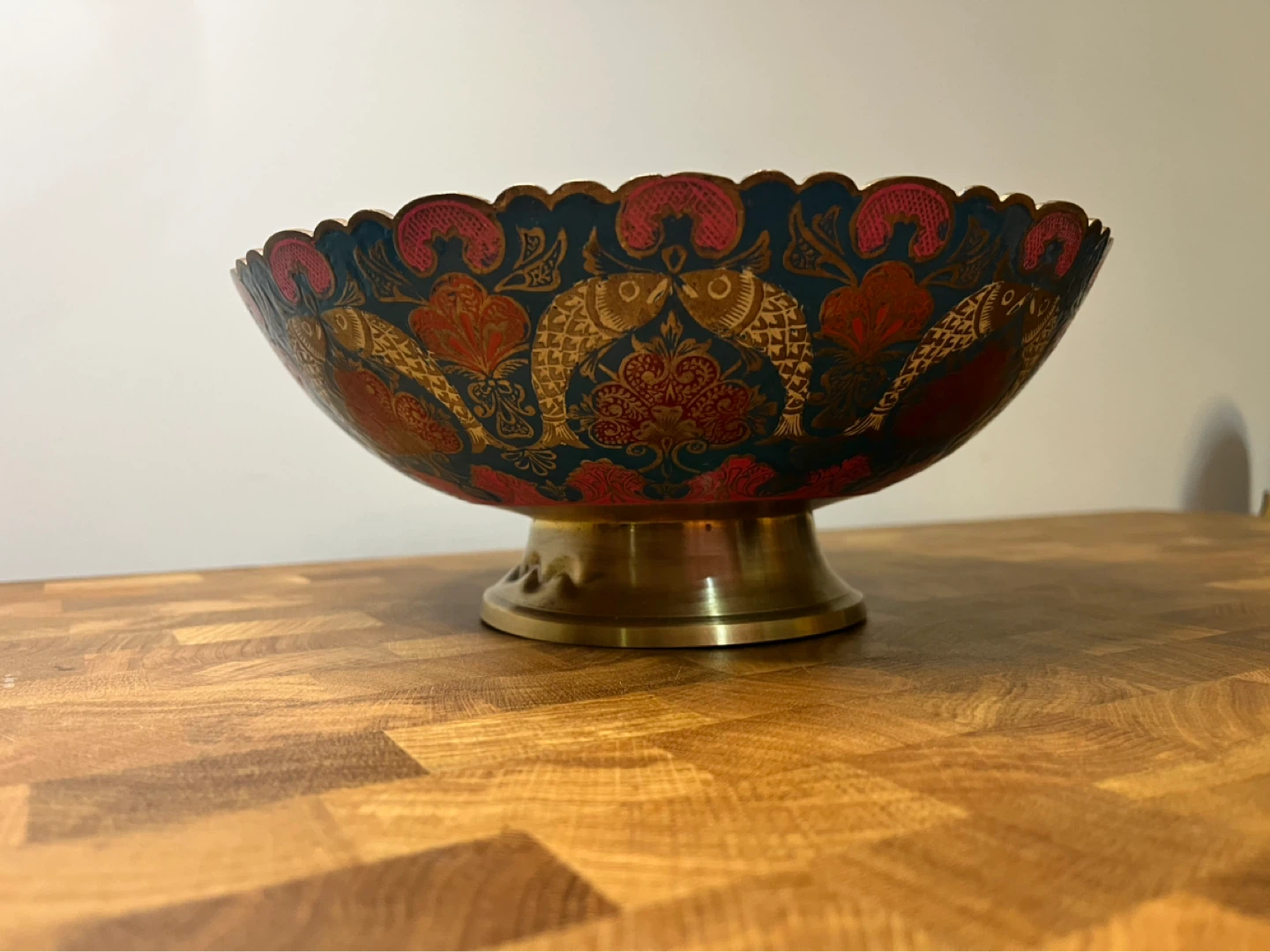 Decorative Brass and Enamel Bowl with Peacock Design - photo 2