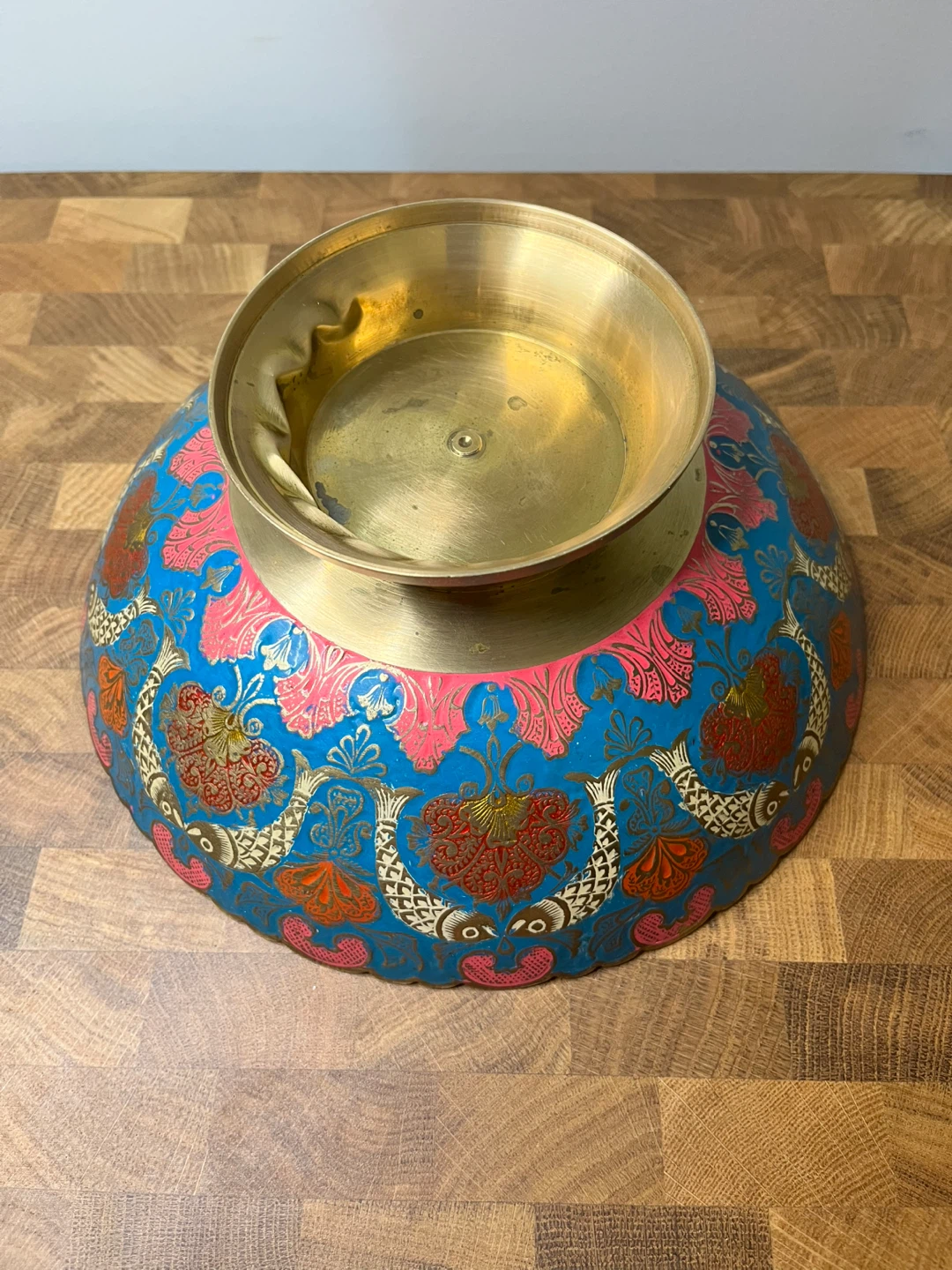 Decorative Brass and Enamel Bowl with Peacock Design - photo 4