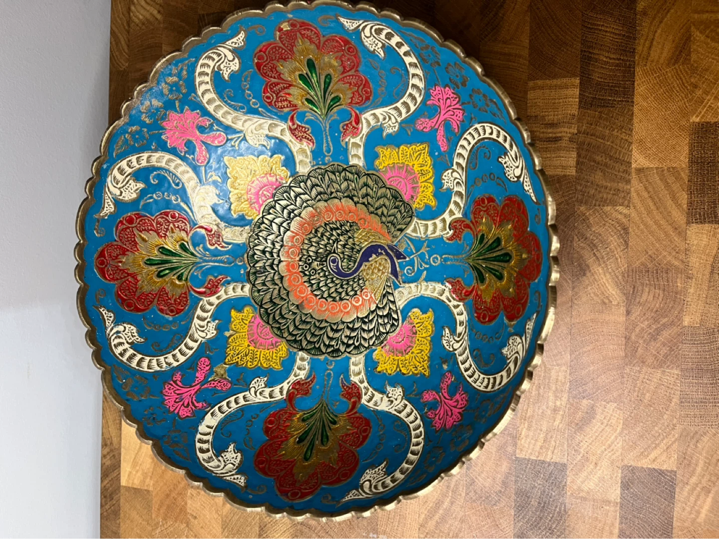 Decorative Brass and Enamel Bowl with Peacock Design - photo 3