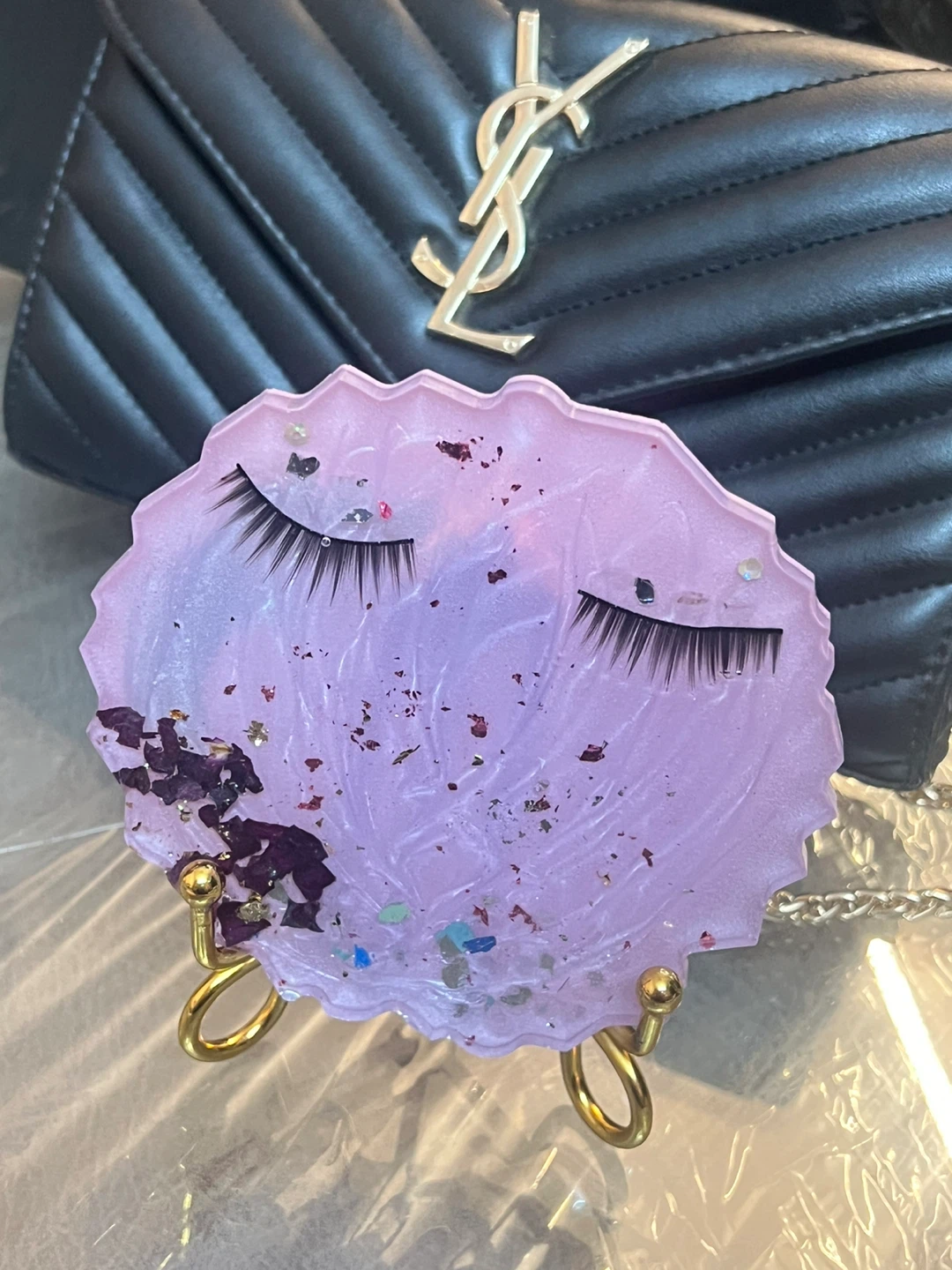 Handmade Resin Coaster with Lashes and Glitter