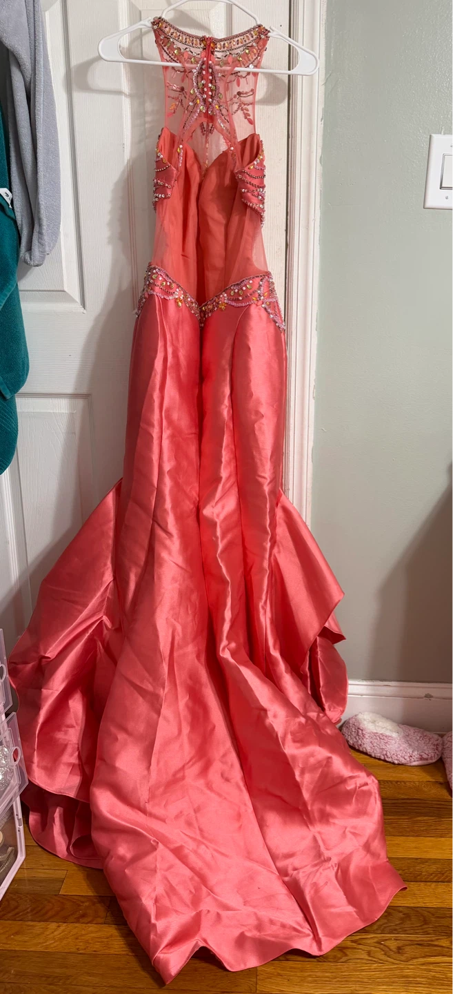 Coral Beaded Mermaid Prom Dress - photo 3