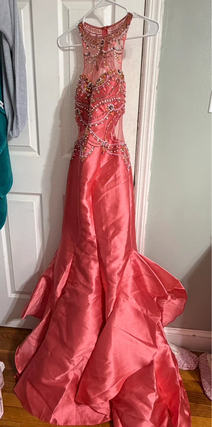 Coral Beaded Mermaid Prom Dress - photo 4