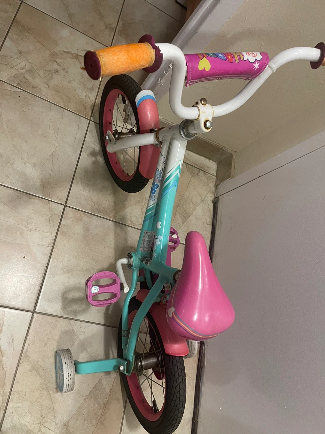 Kids' Bike with Training Wheels - Pink & Teal - photo 2