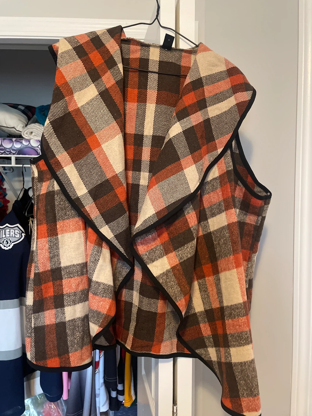 Plaid Open Front Vest