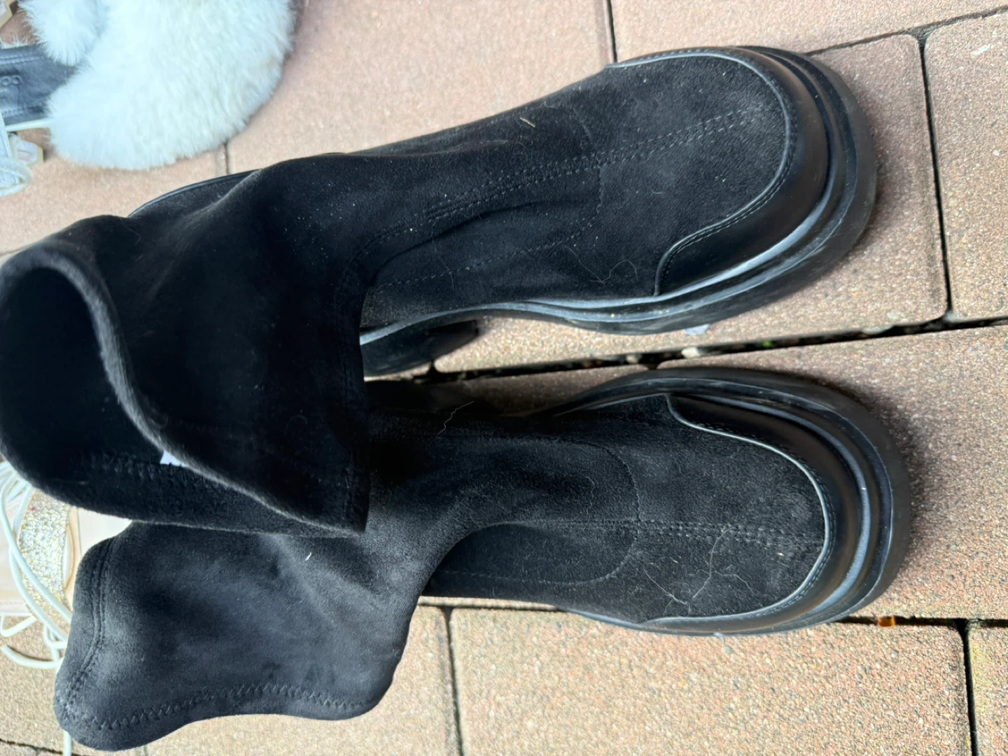 Black Suede Platform Boots - Size 37