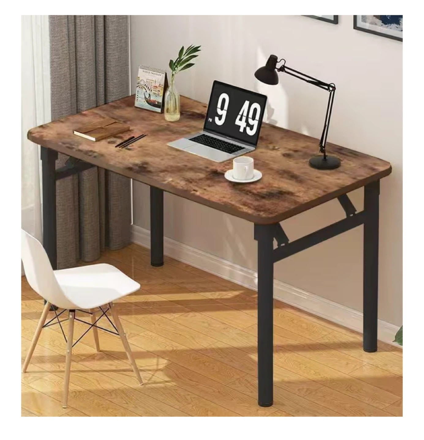 Foldable Desk with Rustic Wood Grain Finish